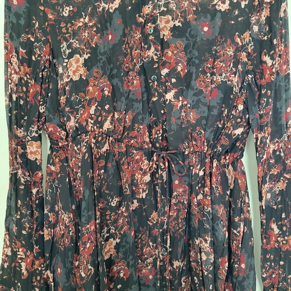 Zara Sheer Pink & Black Floral Shirt Dress size small - Picture 3 of 6